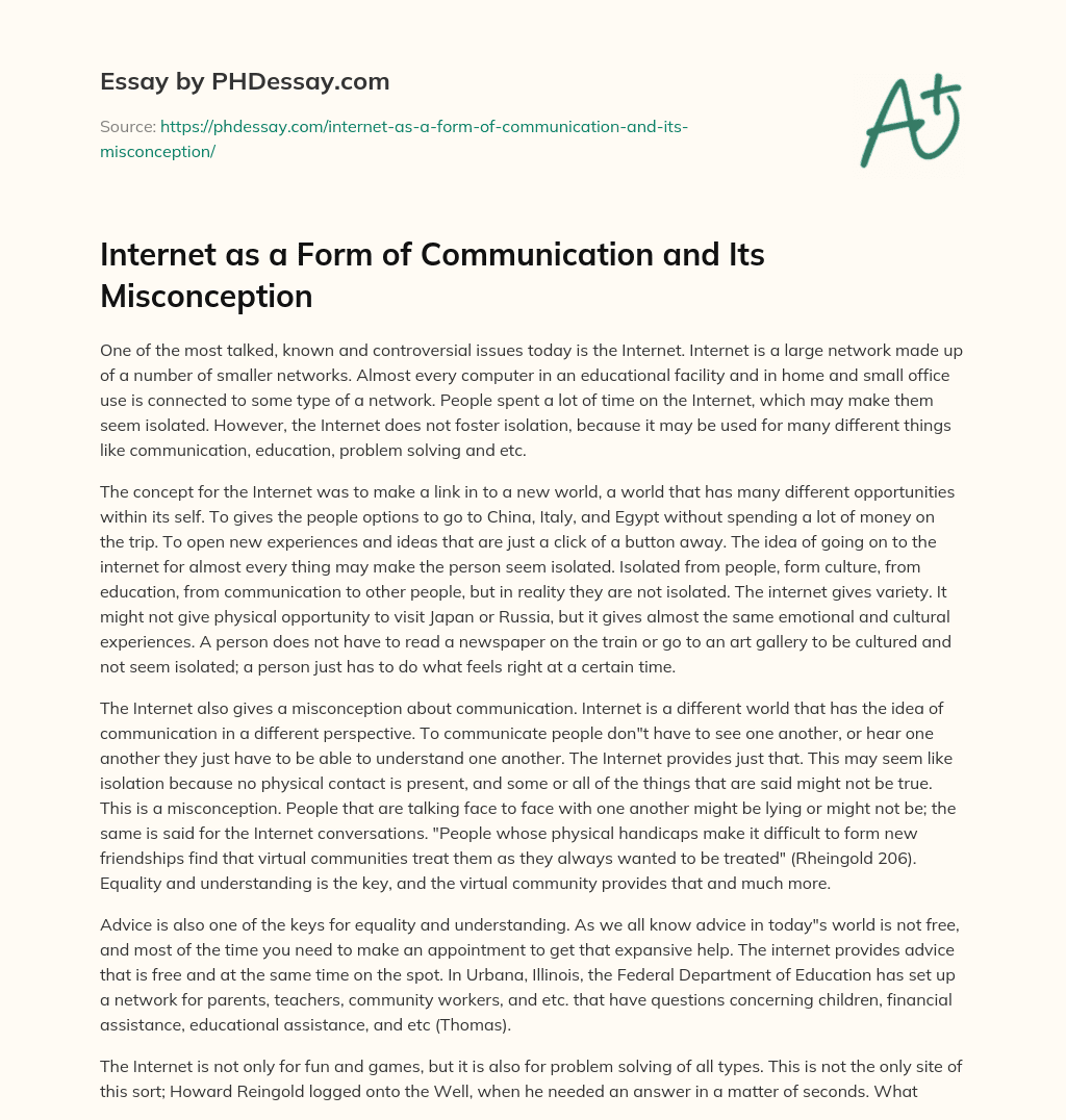 Internet as a Form of Communication and Its Misconception essay