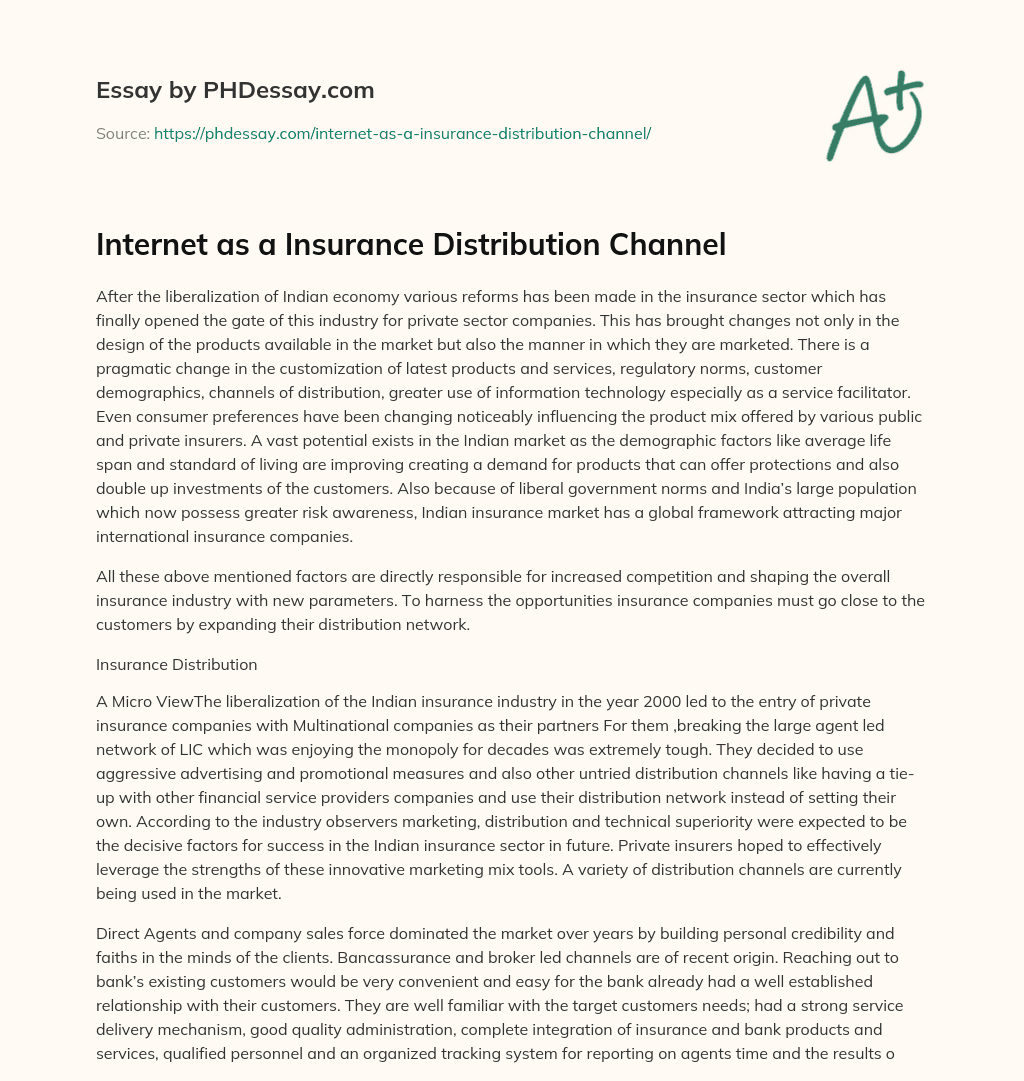 Internet as a Insurance Distribution Channel essay