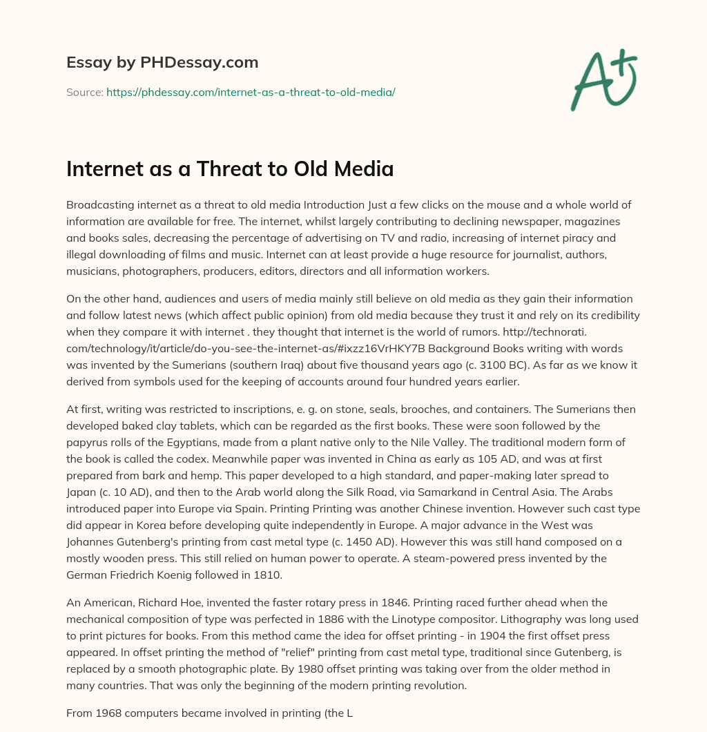Internet as a Threat to Old Media essay