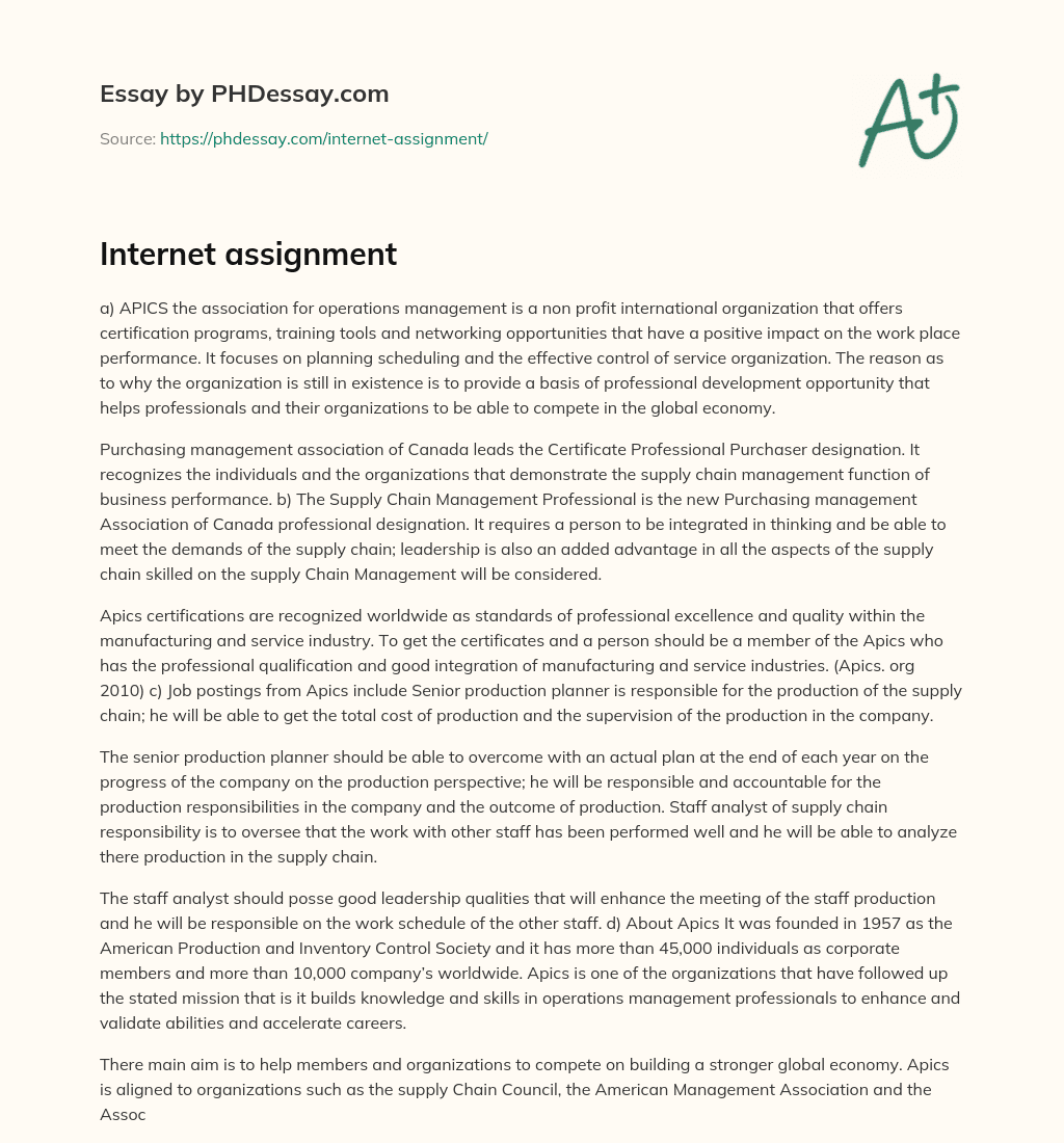 Internet assignment essay