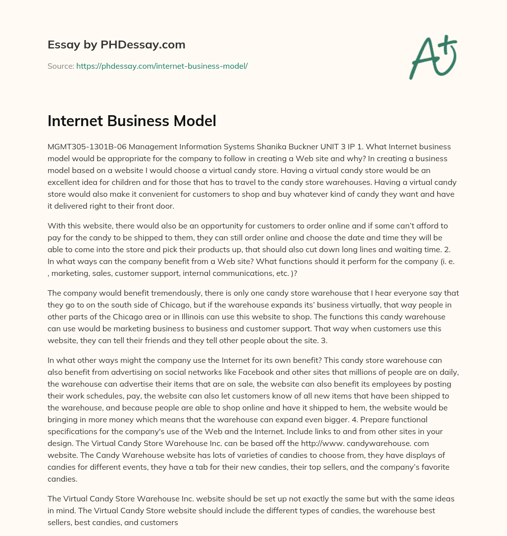 Internet Business Model essay