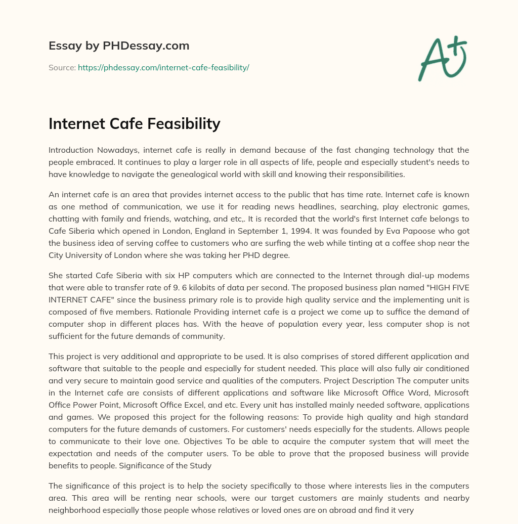 Internet Cafe Feasibility essay