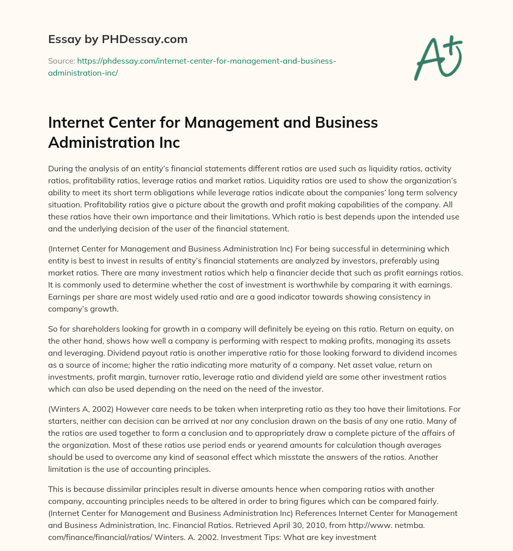 Internet Center for Management and Business Administration Inc essay