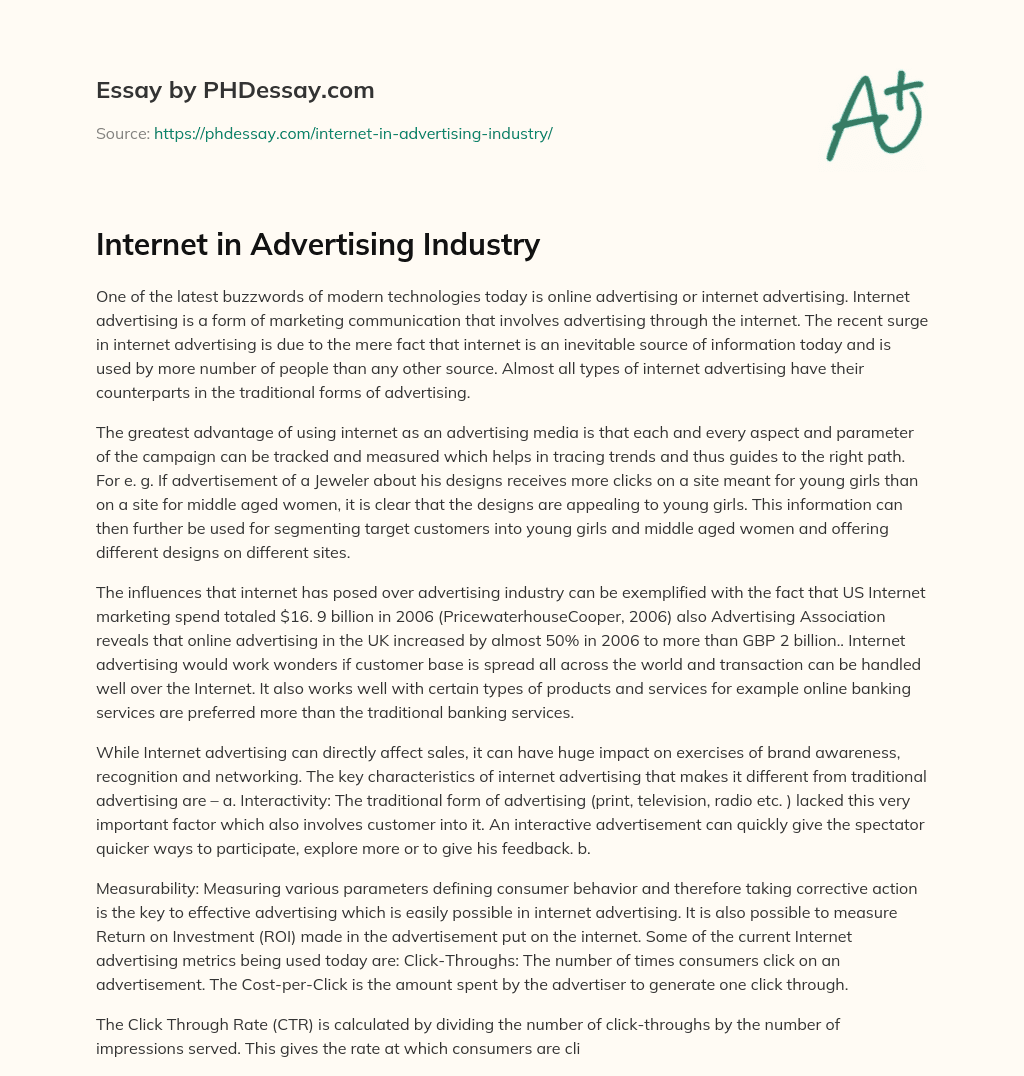 Internet in Advertising Industry essay
