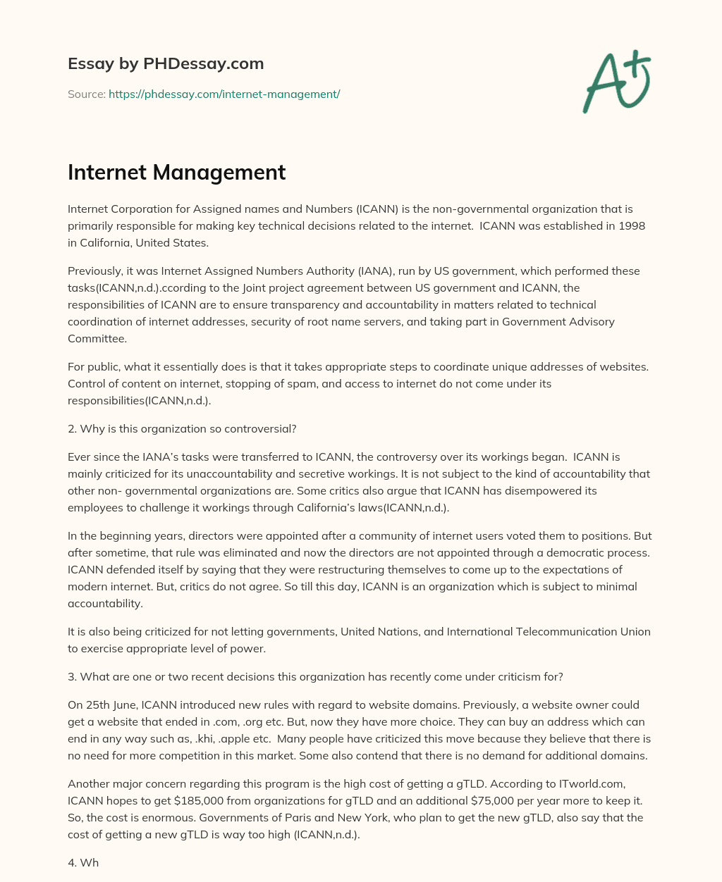 Internet Management essay