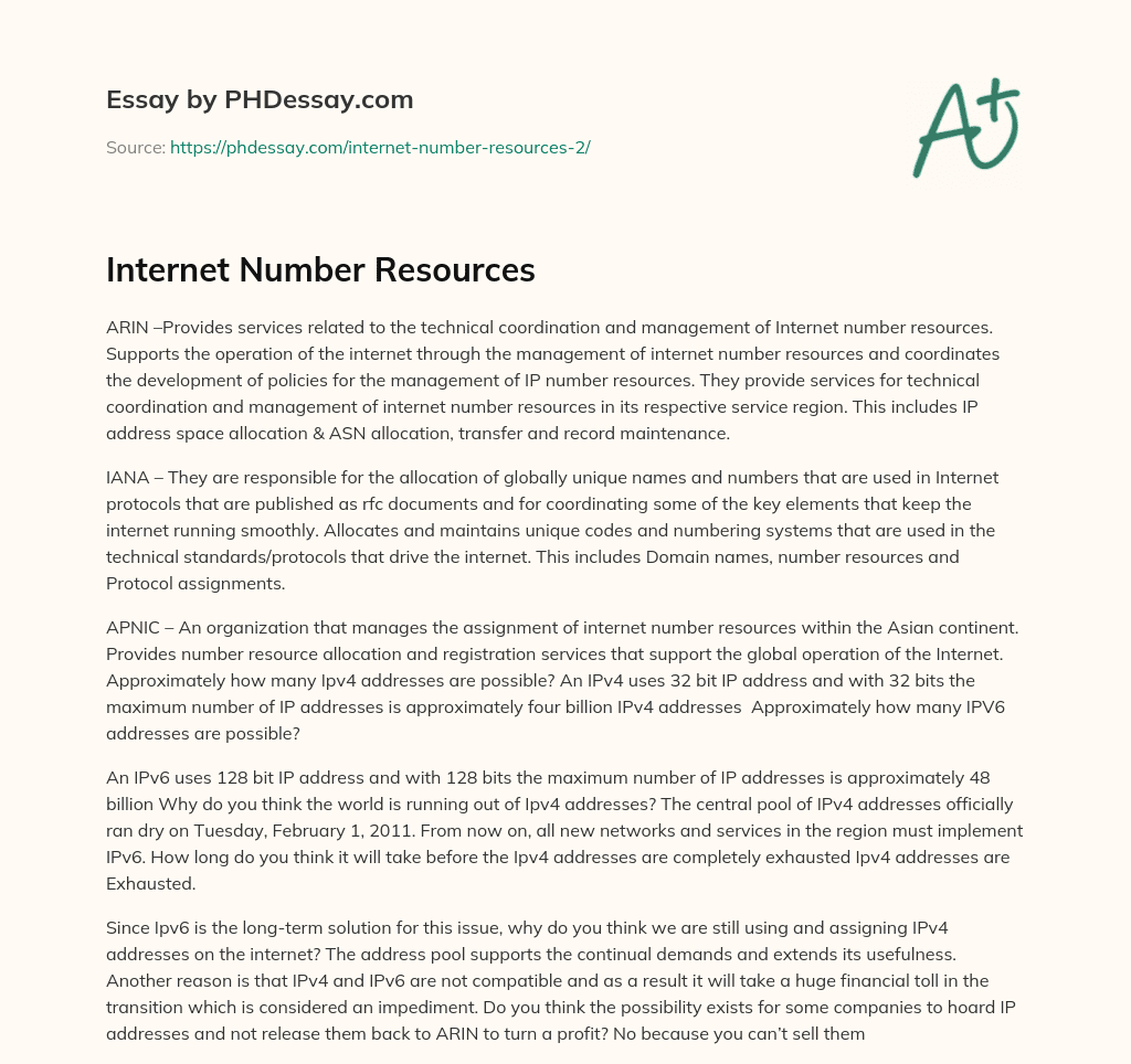 Internet Number Resources essay