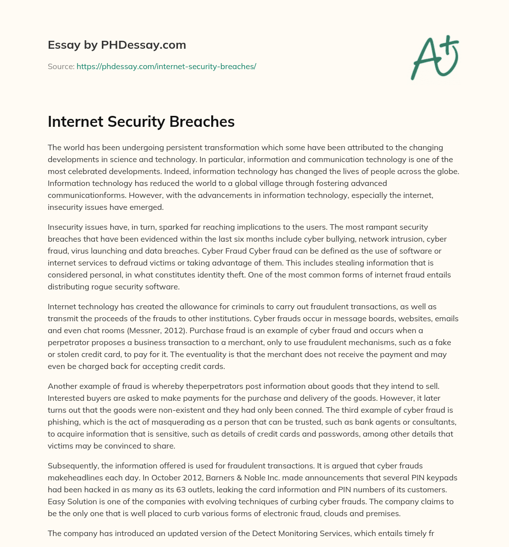 Internet Security Breaches essay