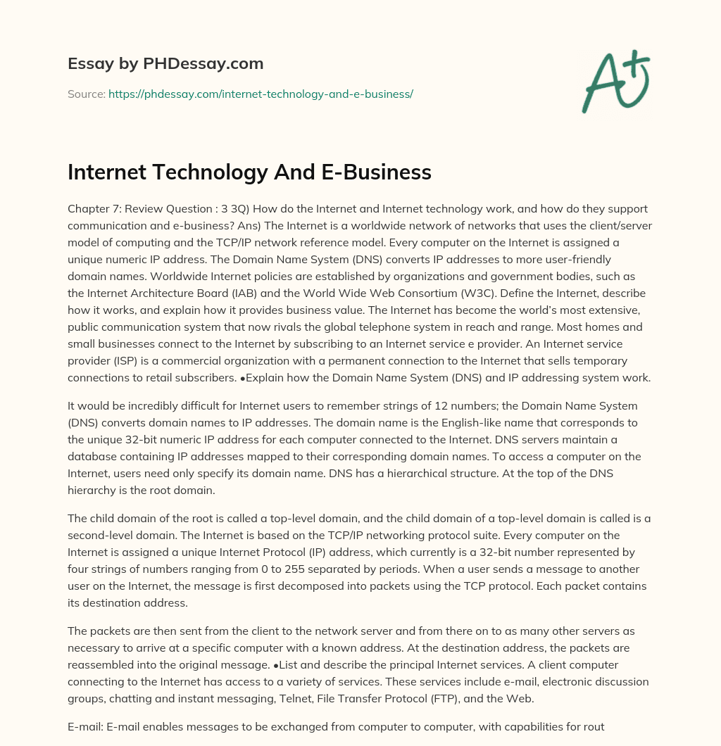 Internet Technology And E-Business essay