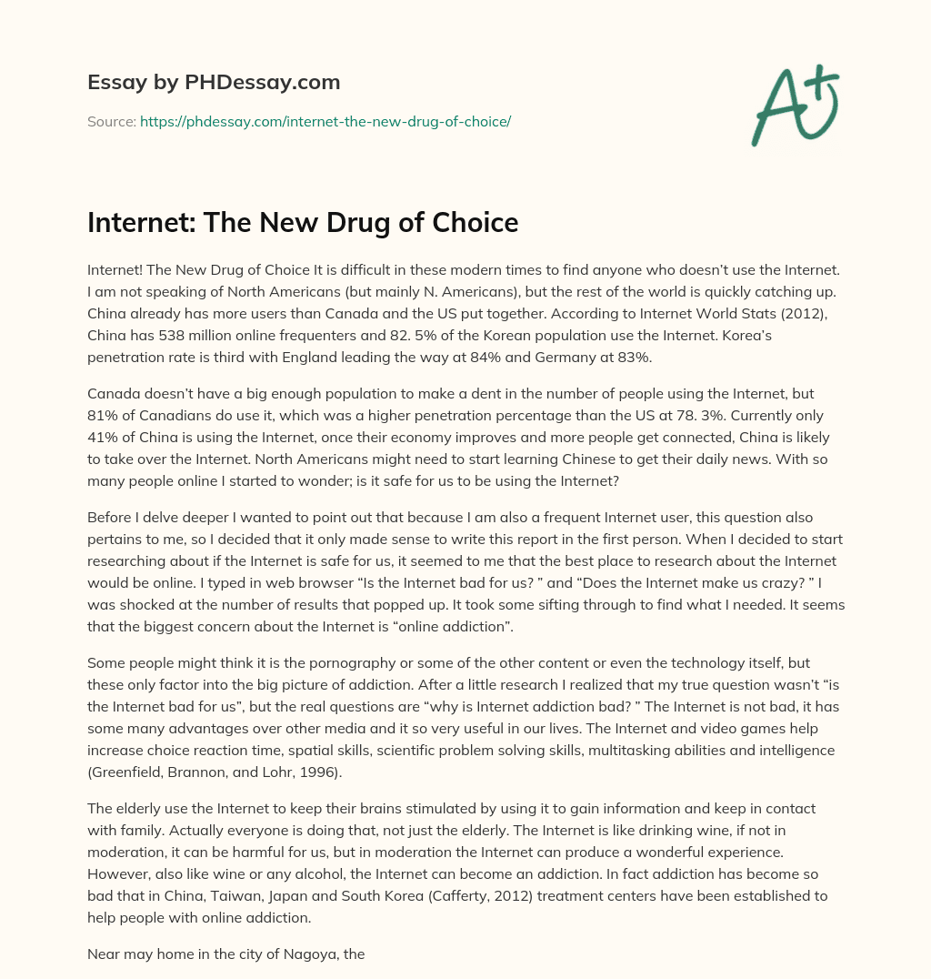 Internet: The New Drug of Choice essay
