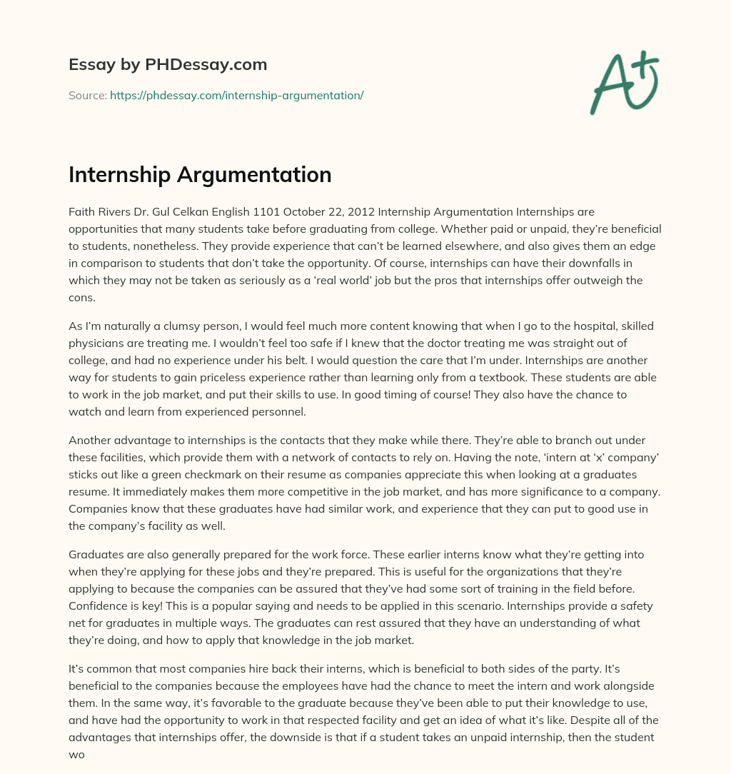 Internship Argumentation essay