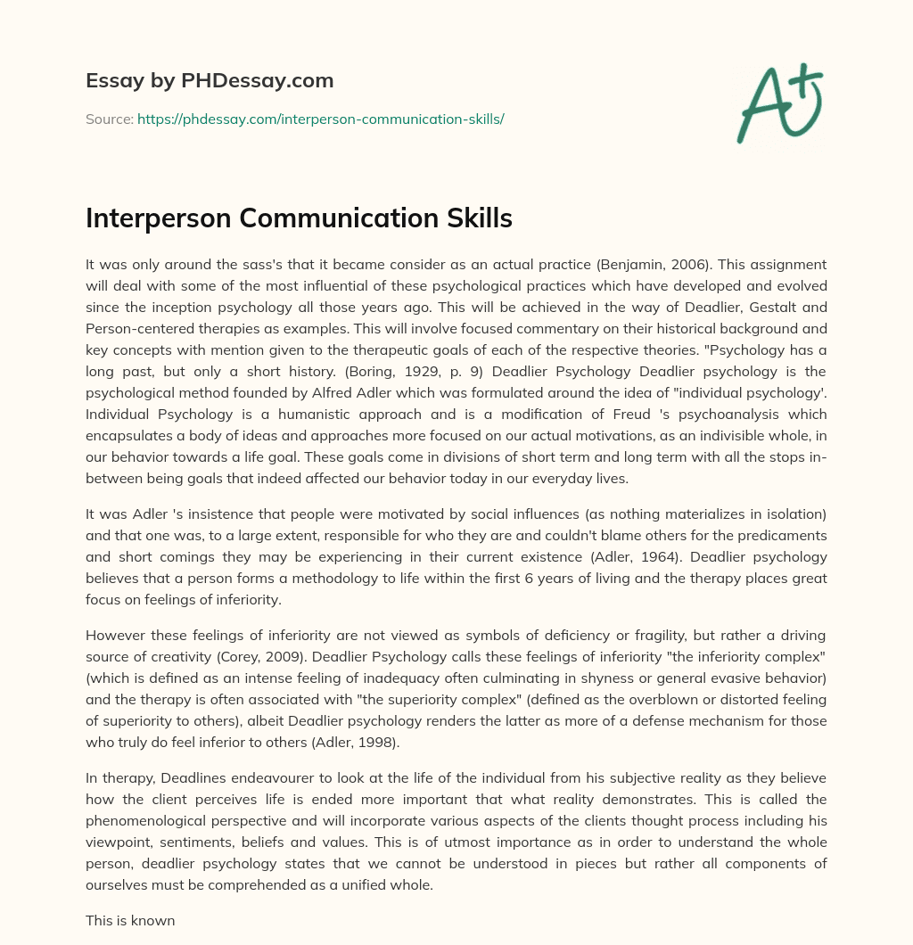 Interperson Communication Skills essay
