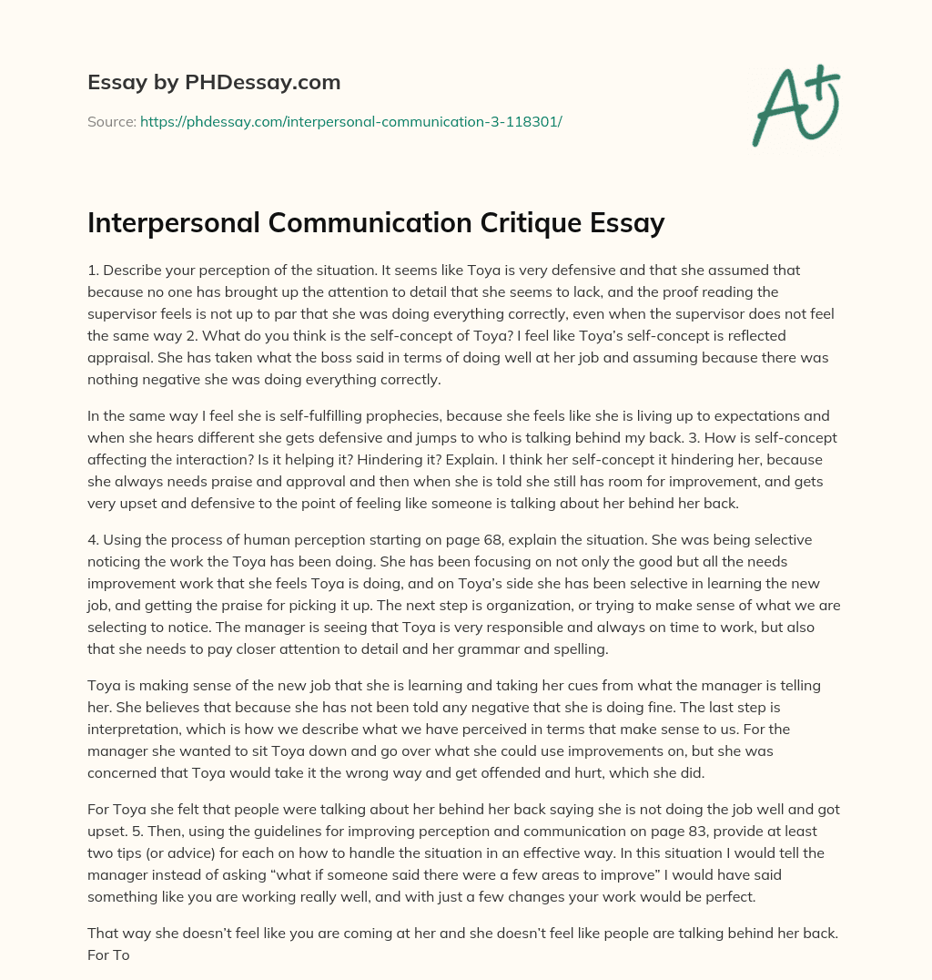 Interpersonal Communication Critique Essay essay