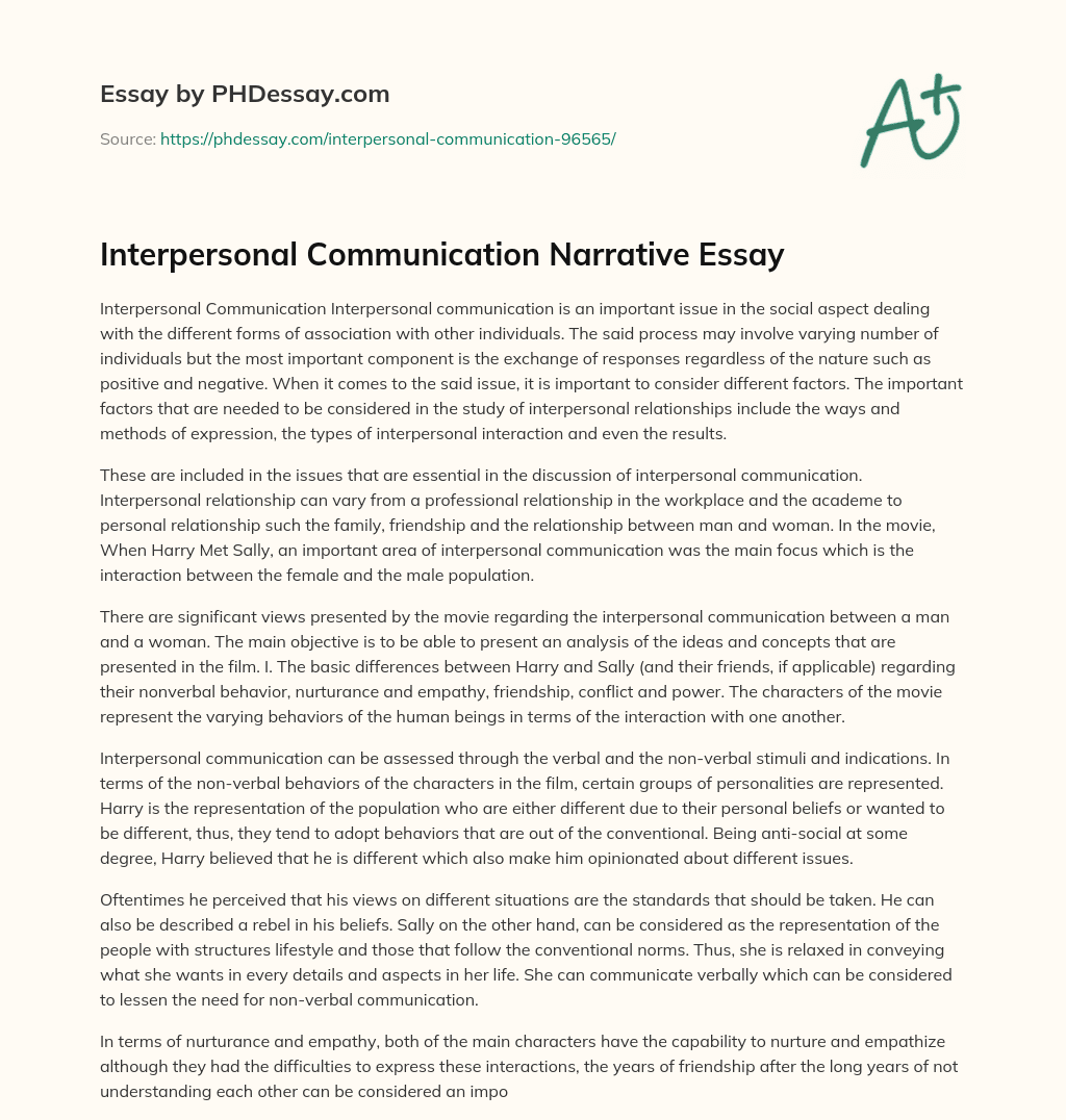 interpersonal communication narrative essay