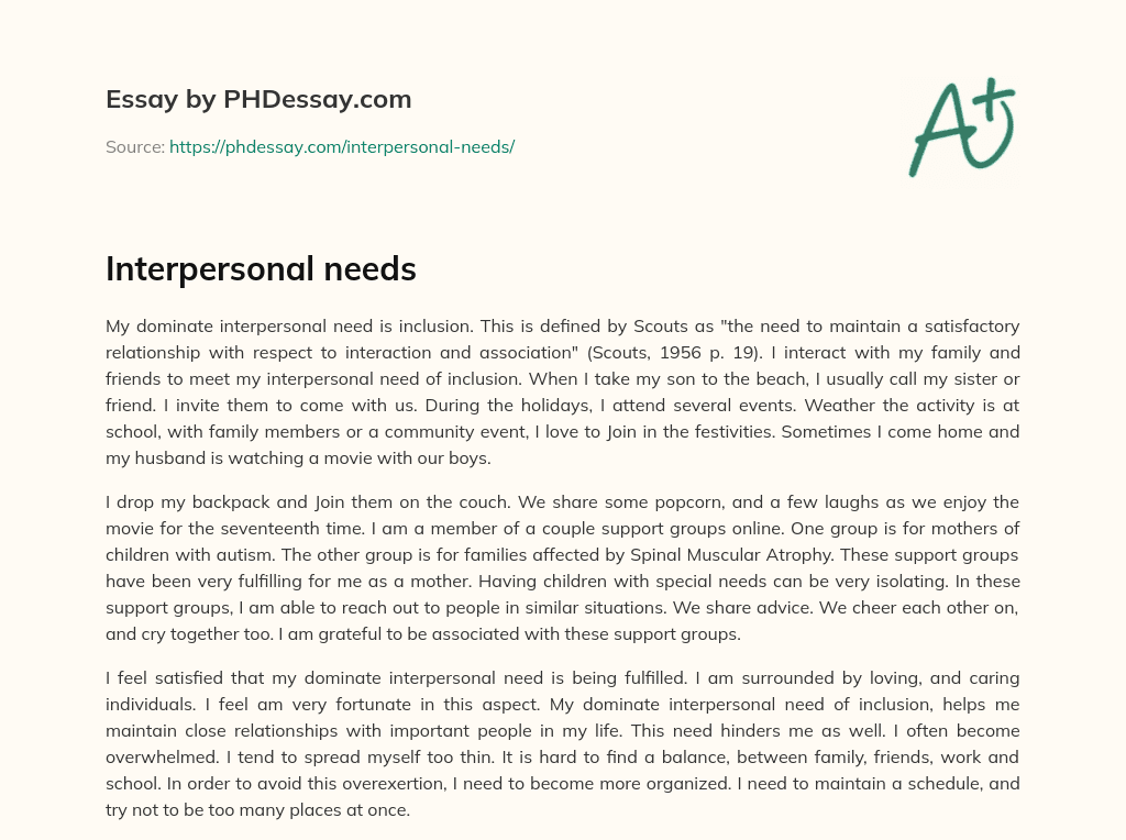 Interpersonal needs essay