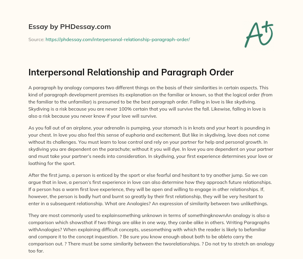 Interpersonal Relationship and Paragraph Order essay