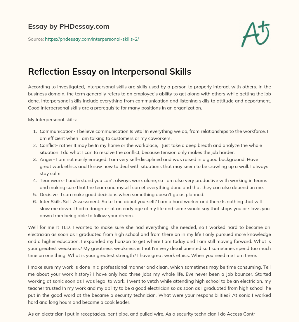 reflection essay about interpersonal skills