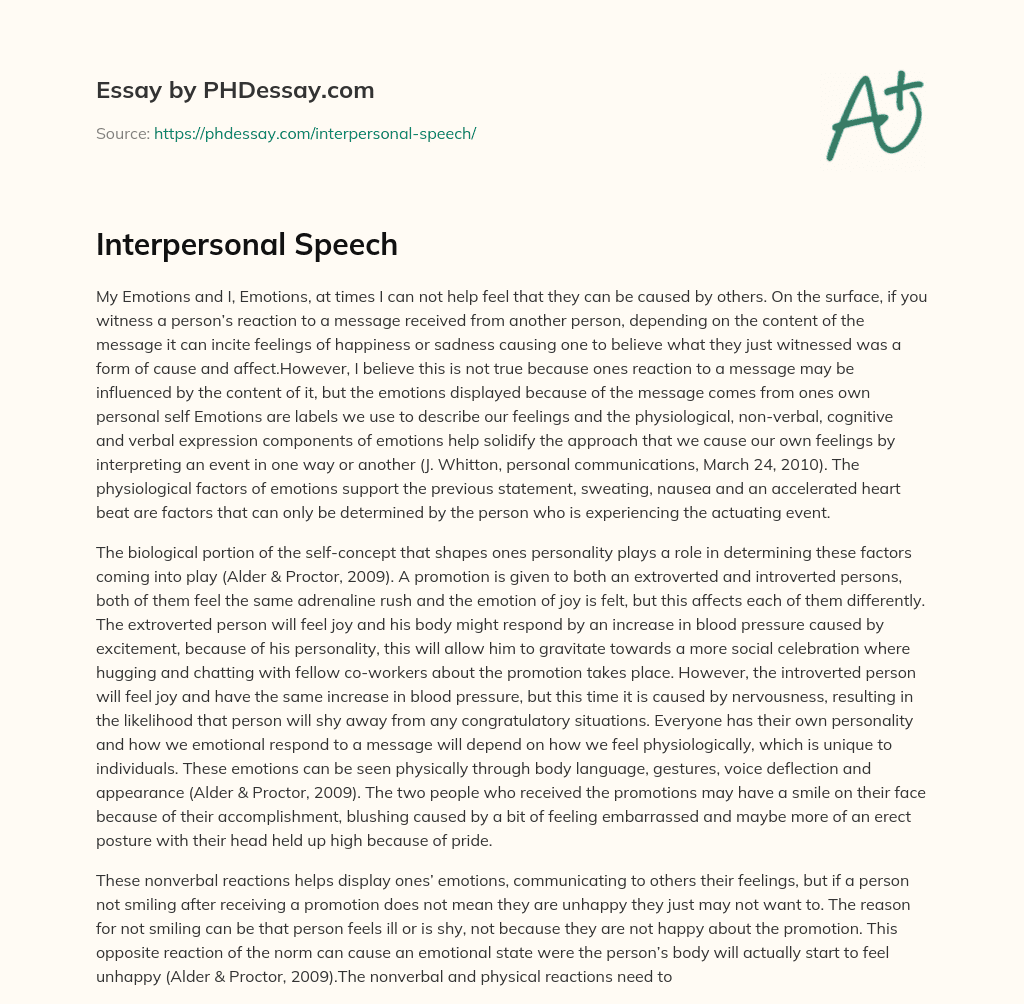Interpersonal Speech essay