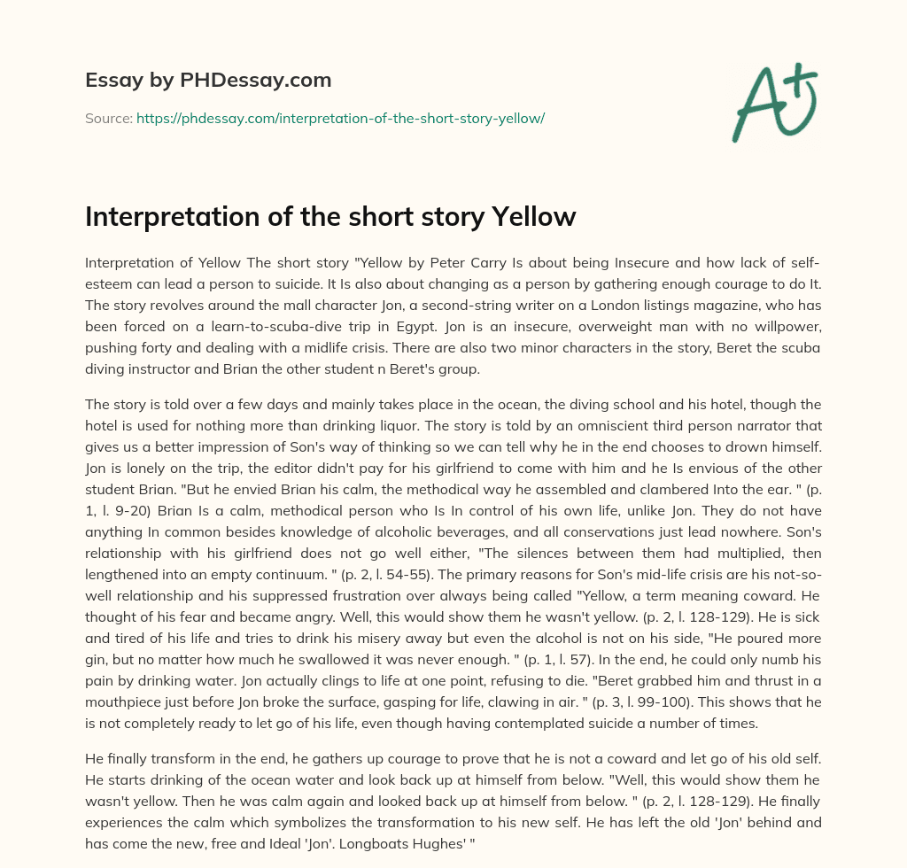 Interpretation of the short story Yellow essay
