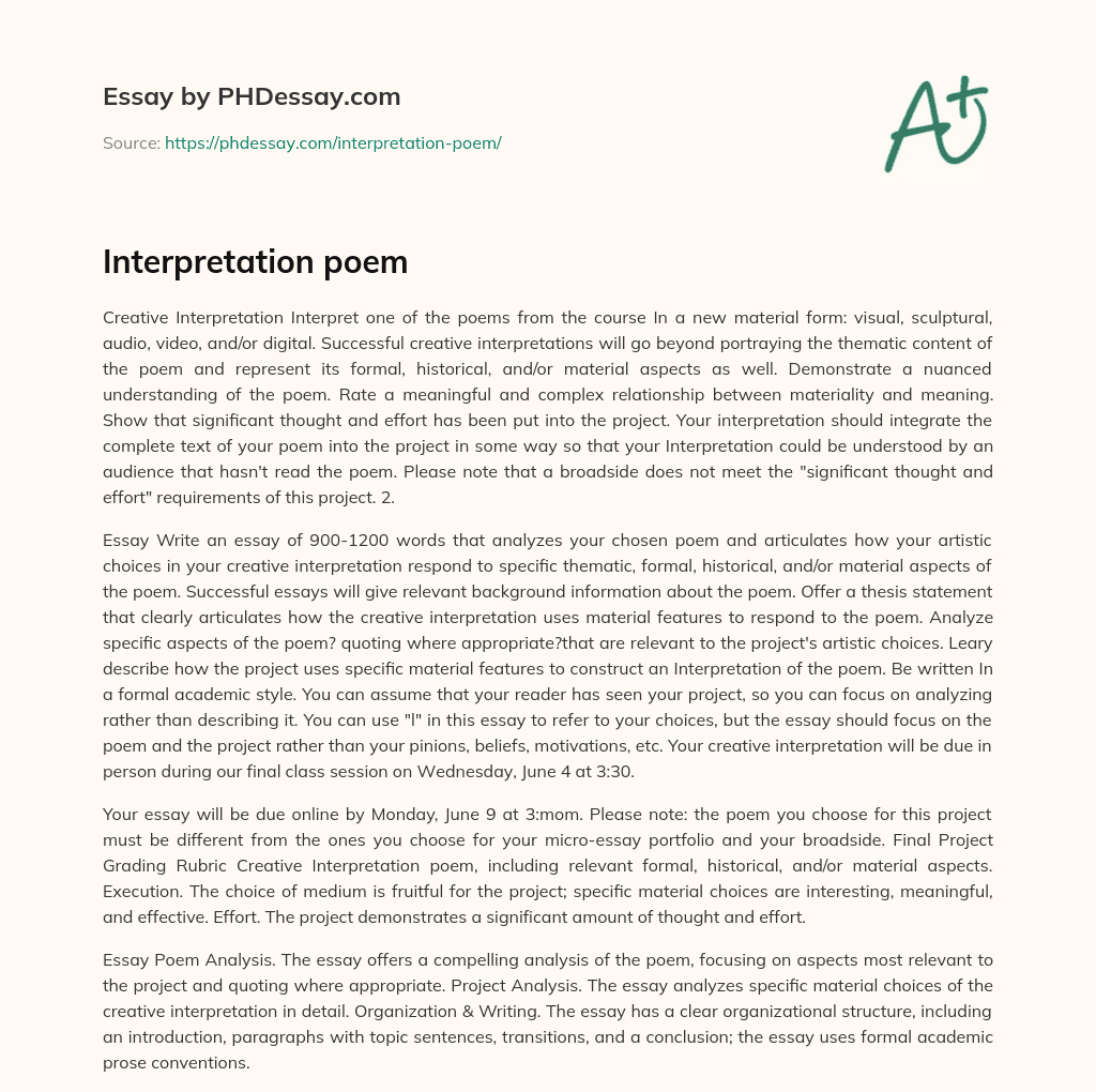 Interpretation poem (400 Words)