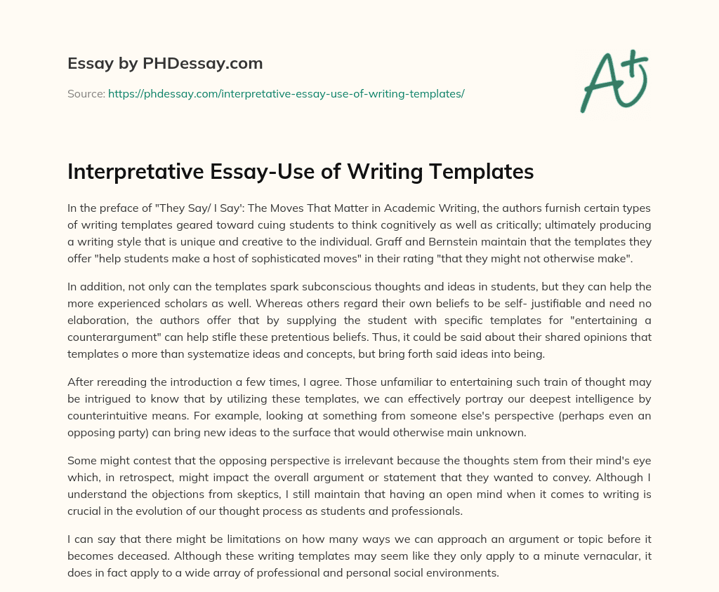 Interpretative Essay-Use of Writing Templates essay
