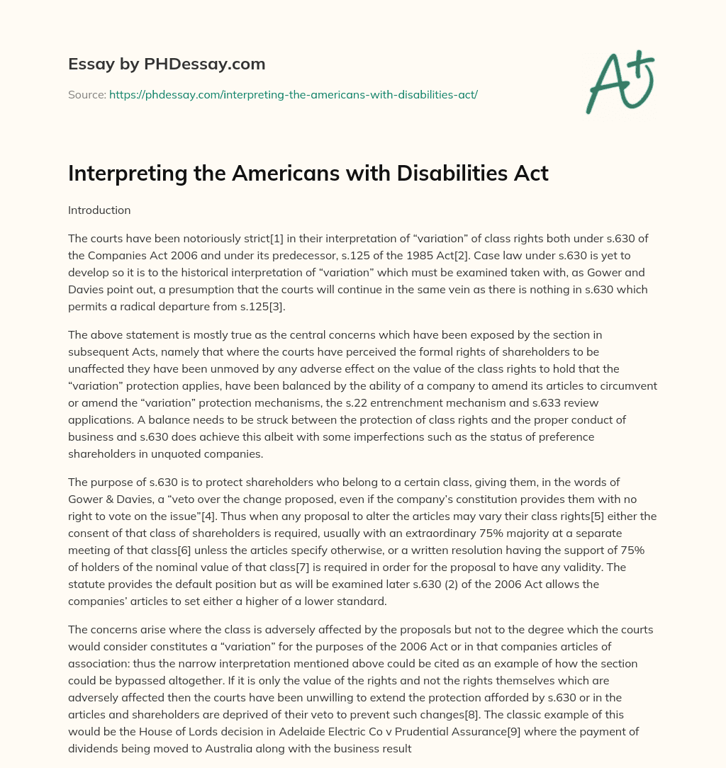 Interpreting the Americans with Disabilities Act essay