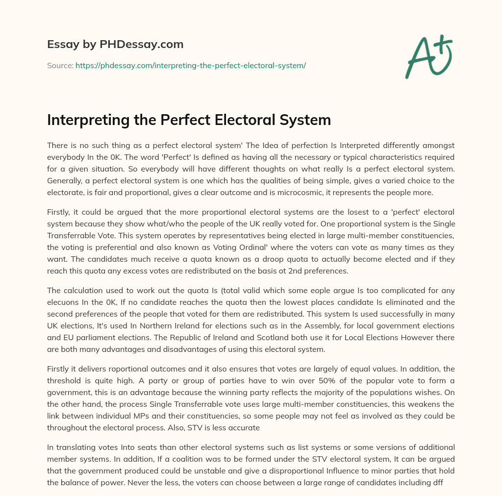 Interpreting the Perfect Electoral System essay