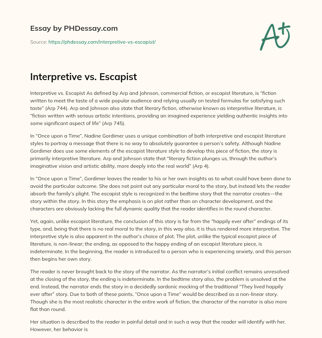 Interpretive vs. Escapist essay