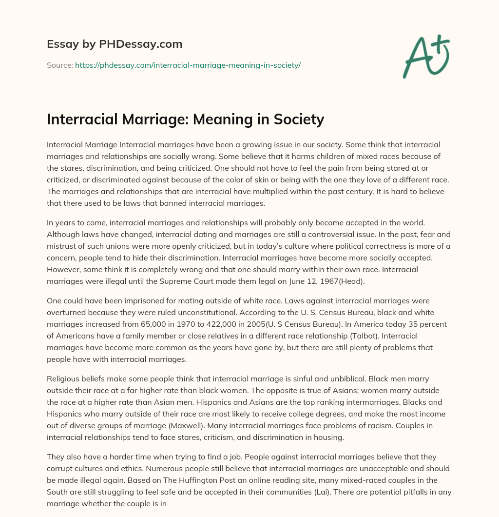 Interracial Marriage: Meaning in Society essay
