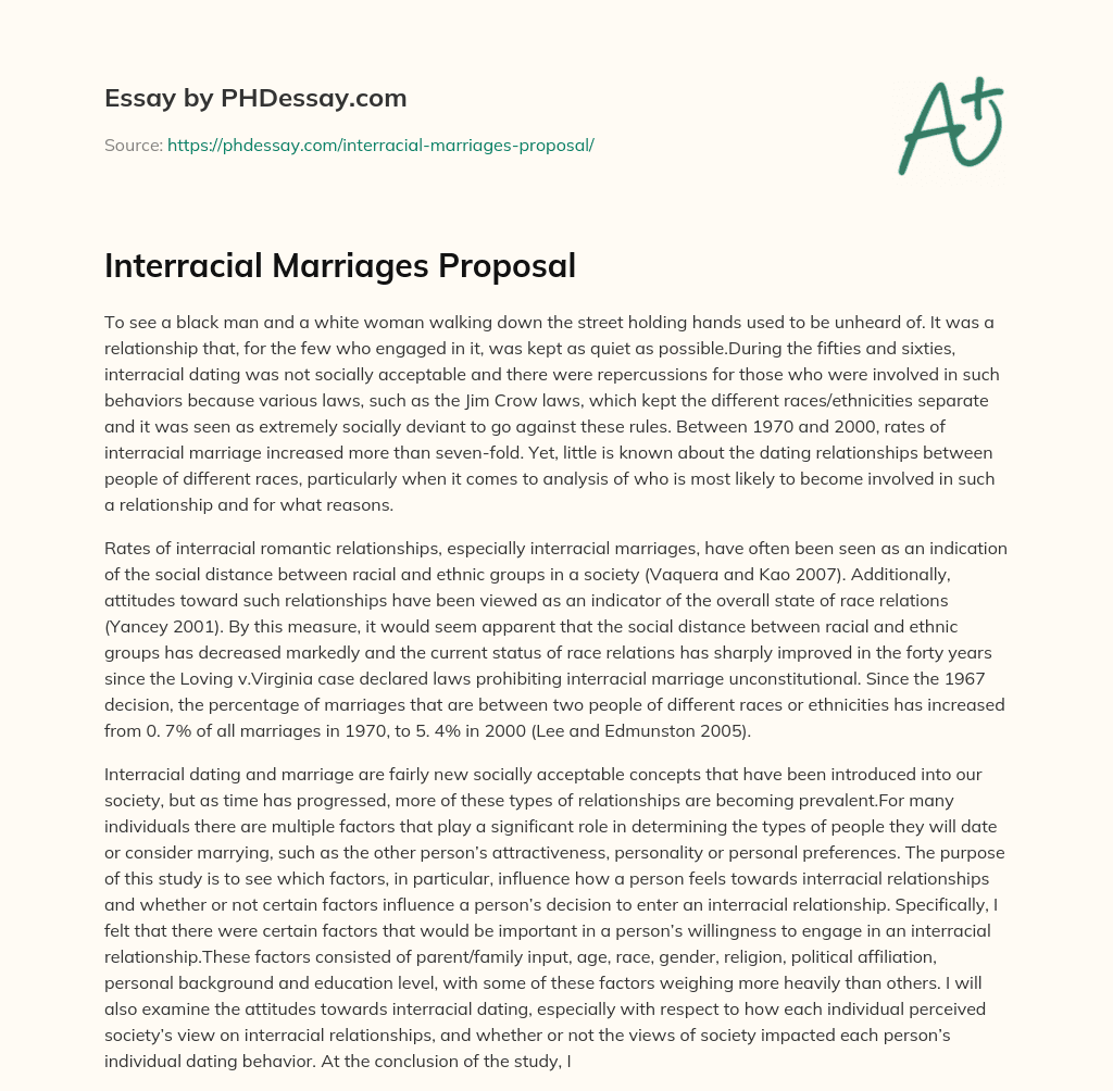 Interracial Marriages Proposal essay