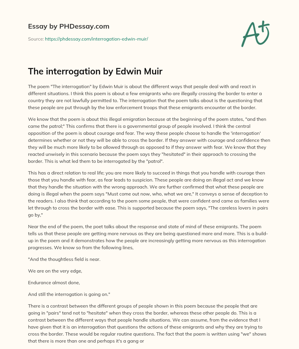 The interrogation by Edwin Muir essay