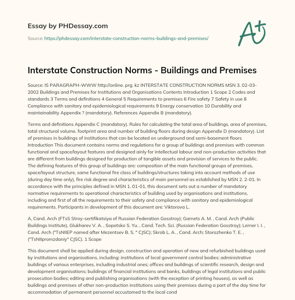 Interstate Construction Norms – Buildings and Premises essay