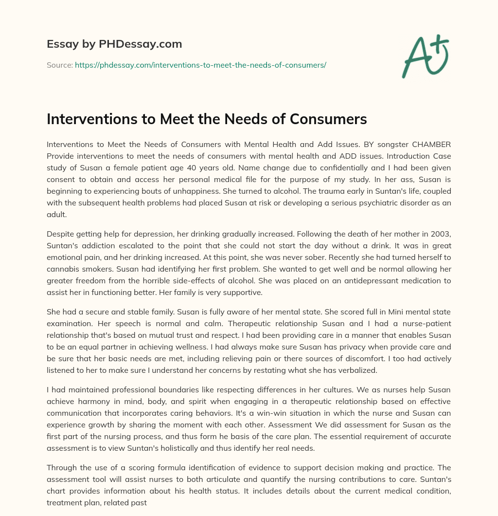 Interventions to Meet the Needs of Consumers essay