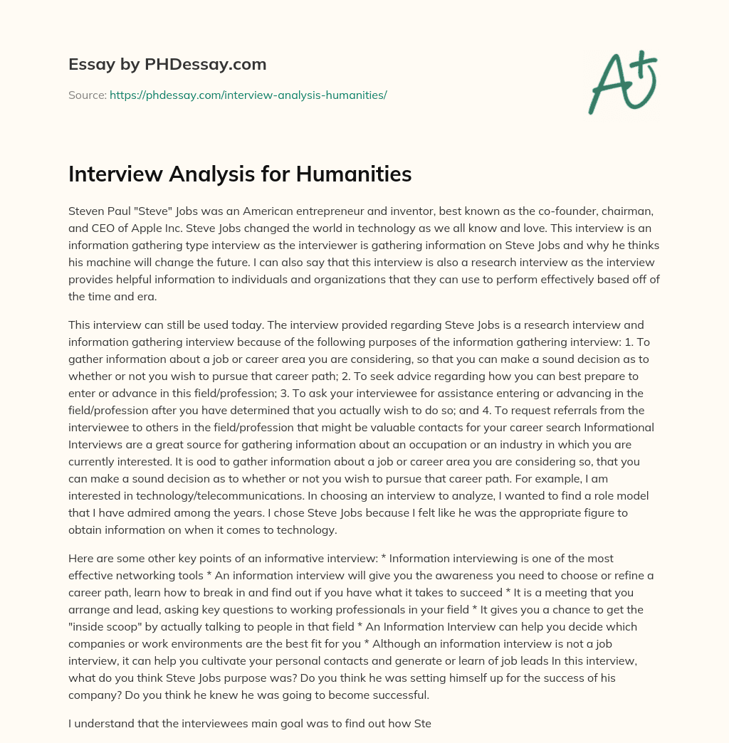 Interview Analysis for Humanities essay