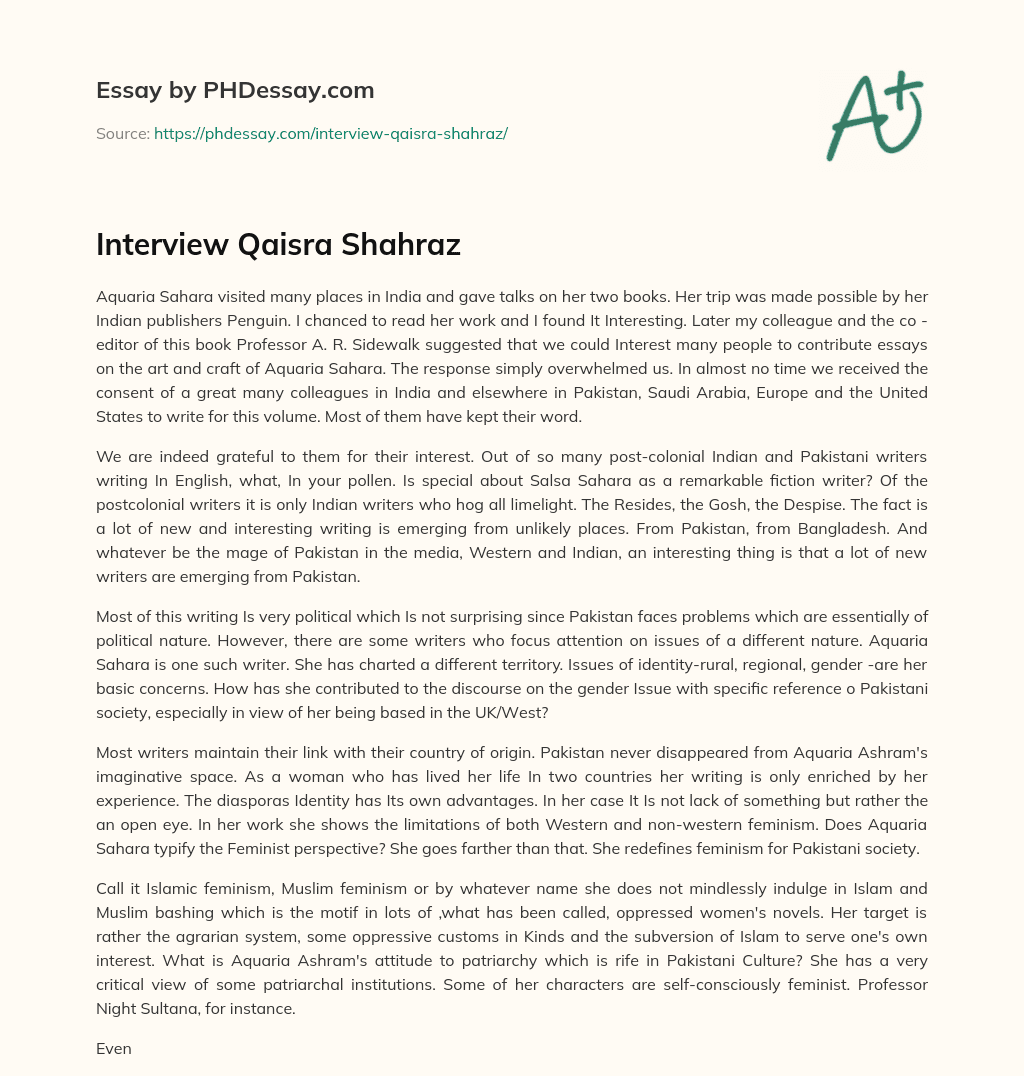 Interview Qaisra Shahraz essay