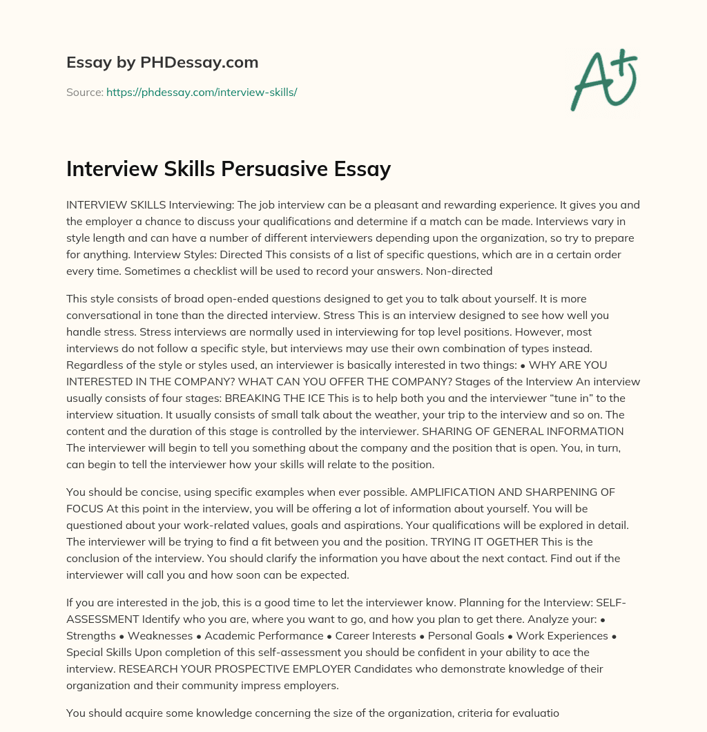 Interview Skills Persuasive Essay essay