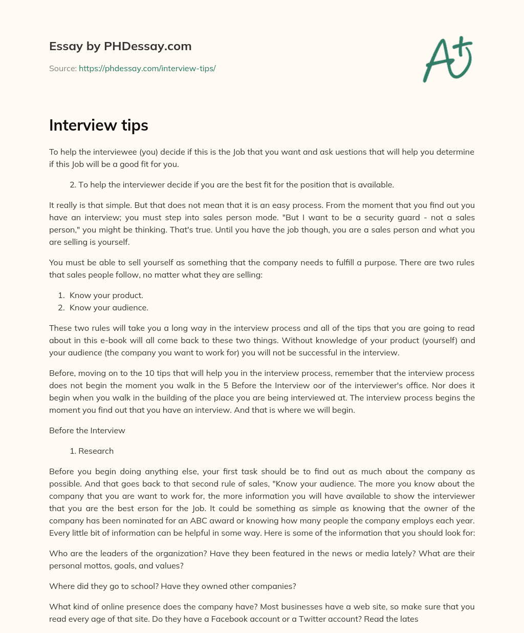 Interview tips - PHDessay.com