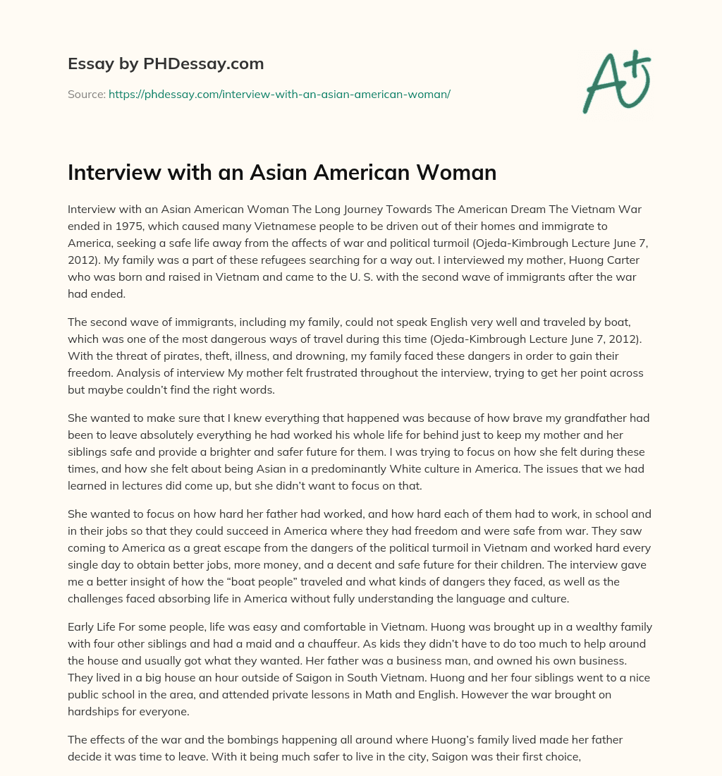 Interview with an Asian American Woman essay