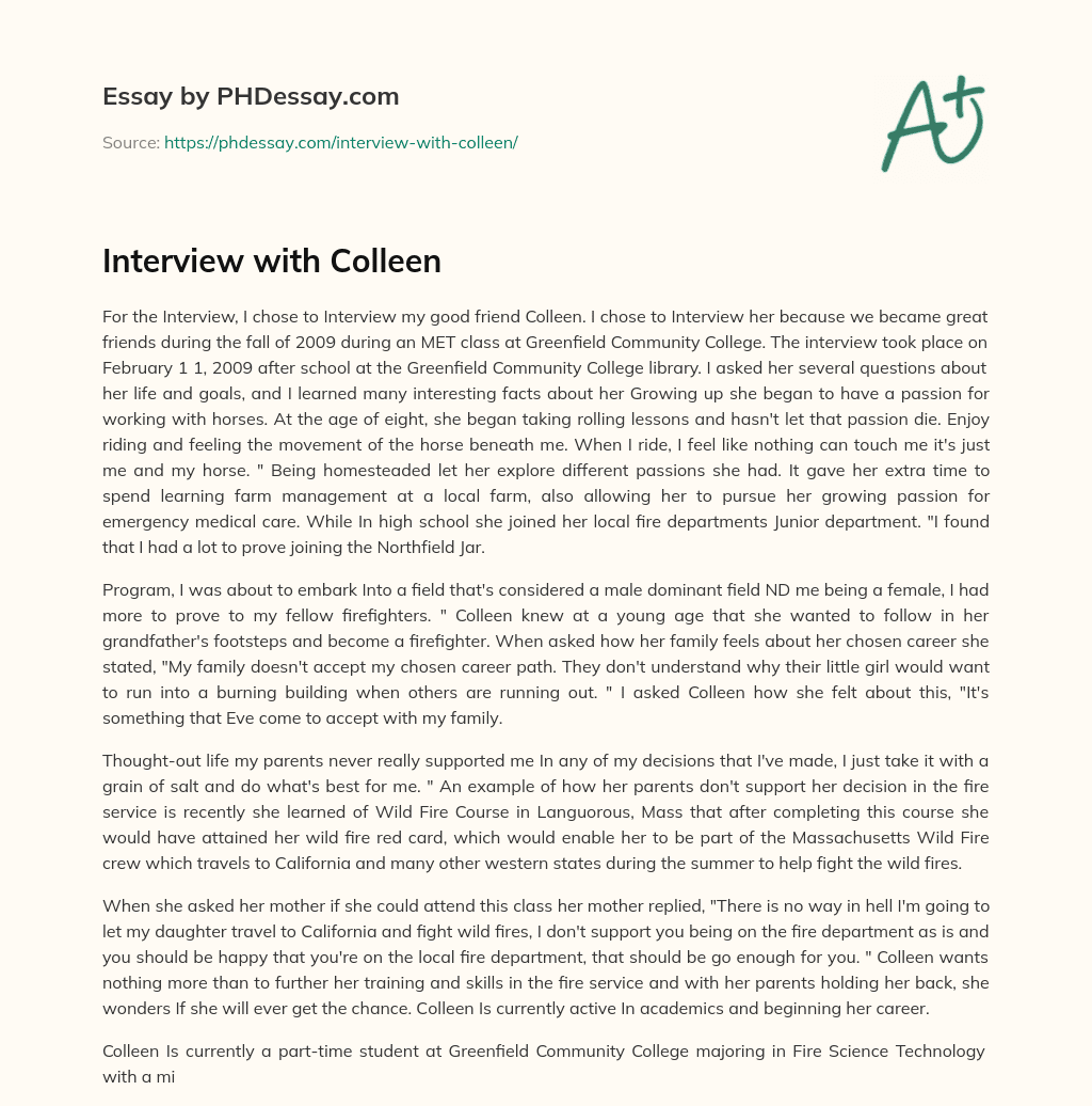 Interview with Colleen essay