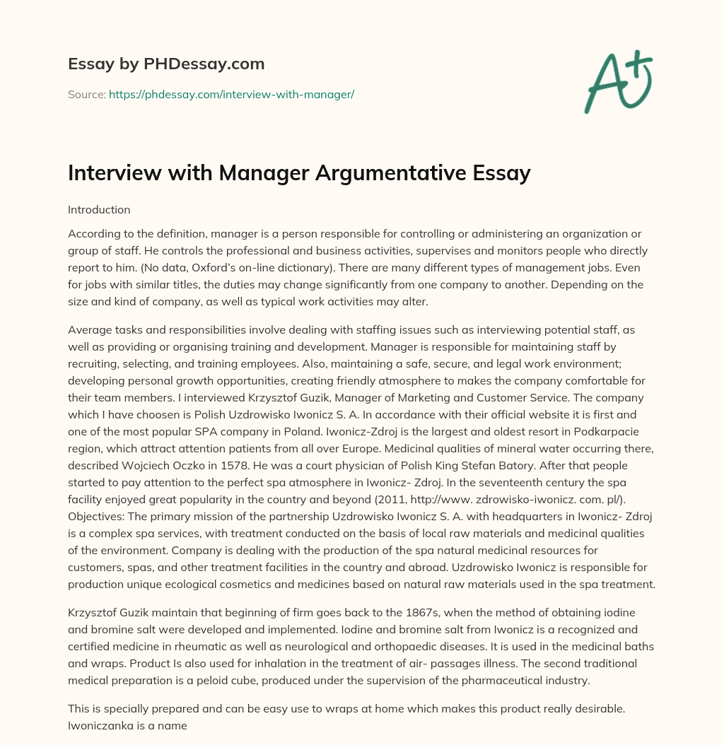 Interview with Manager Argumentative Essay essay