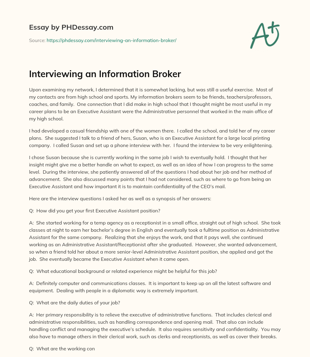 Interviewing an Information Broker essay