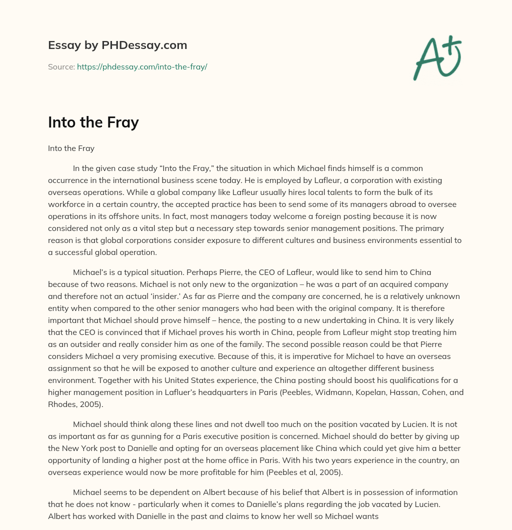 Into the Fray essay