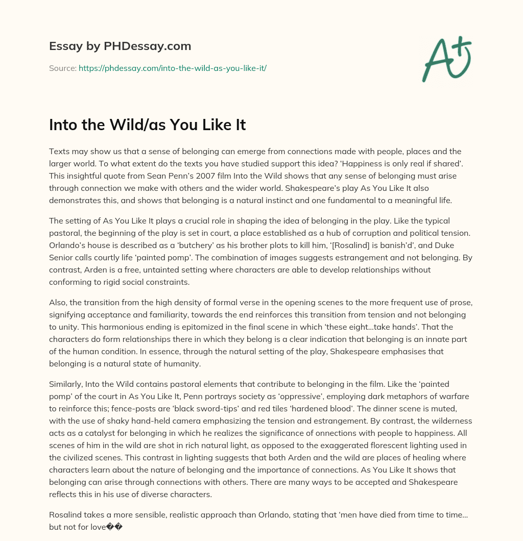 Into the Wild/as You Like It essay