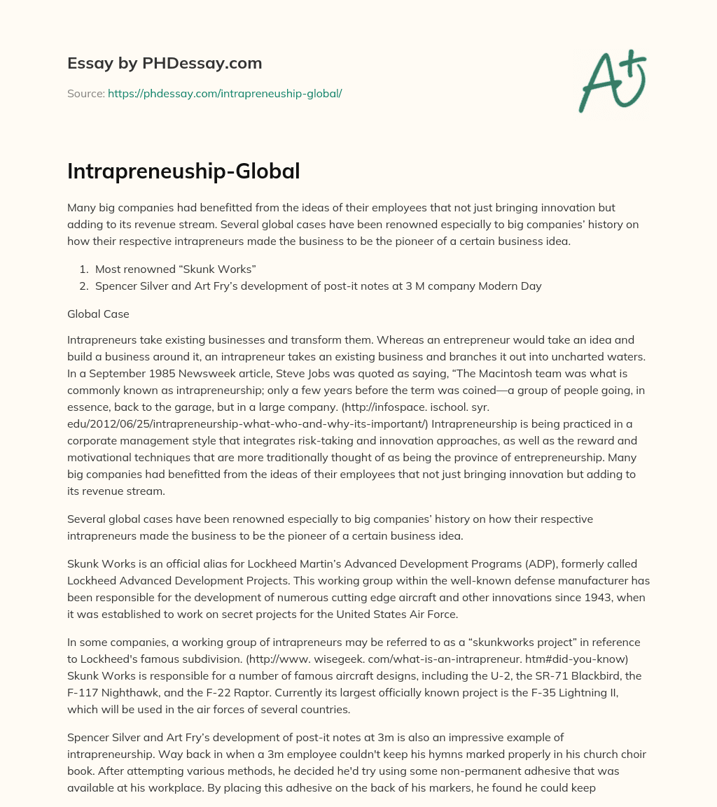 Intrapreneuship-Global essay