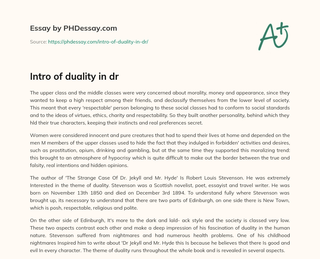 Intro of duality in dr essay