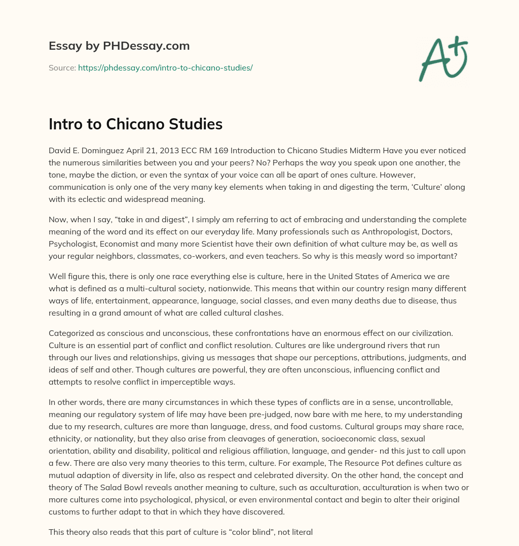 Intro to Chicano Studies essay