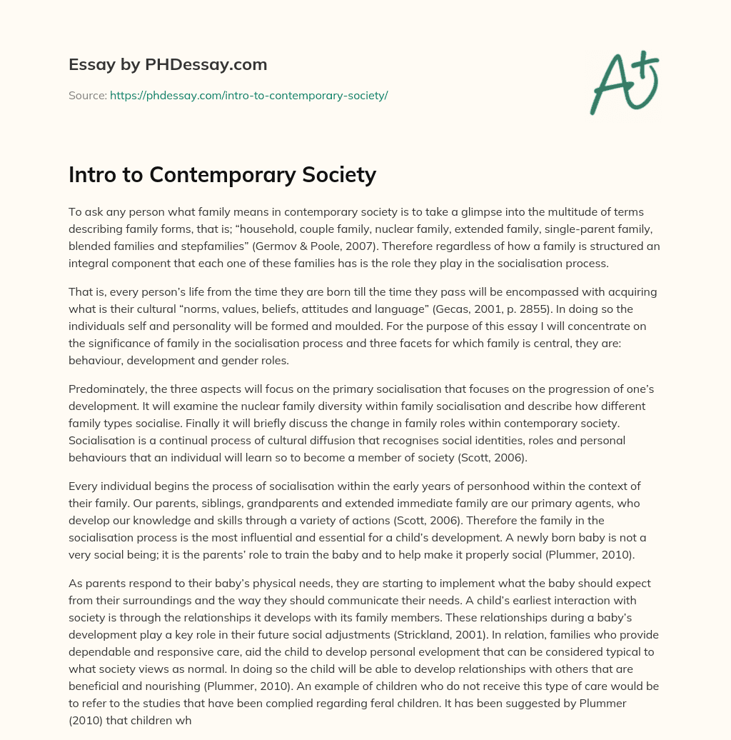 Intro to Contemporary Society essay