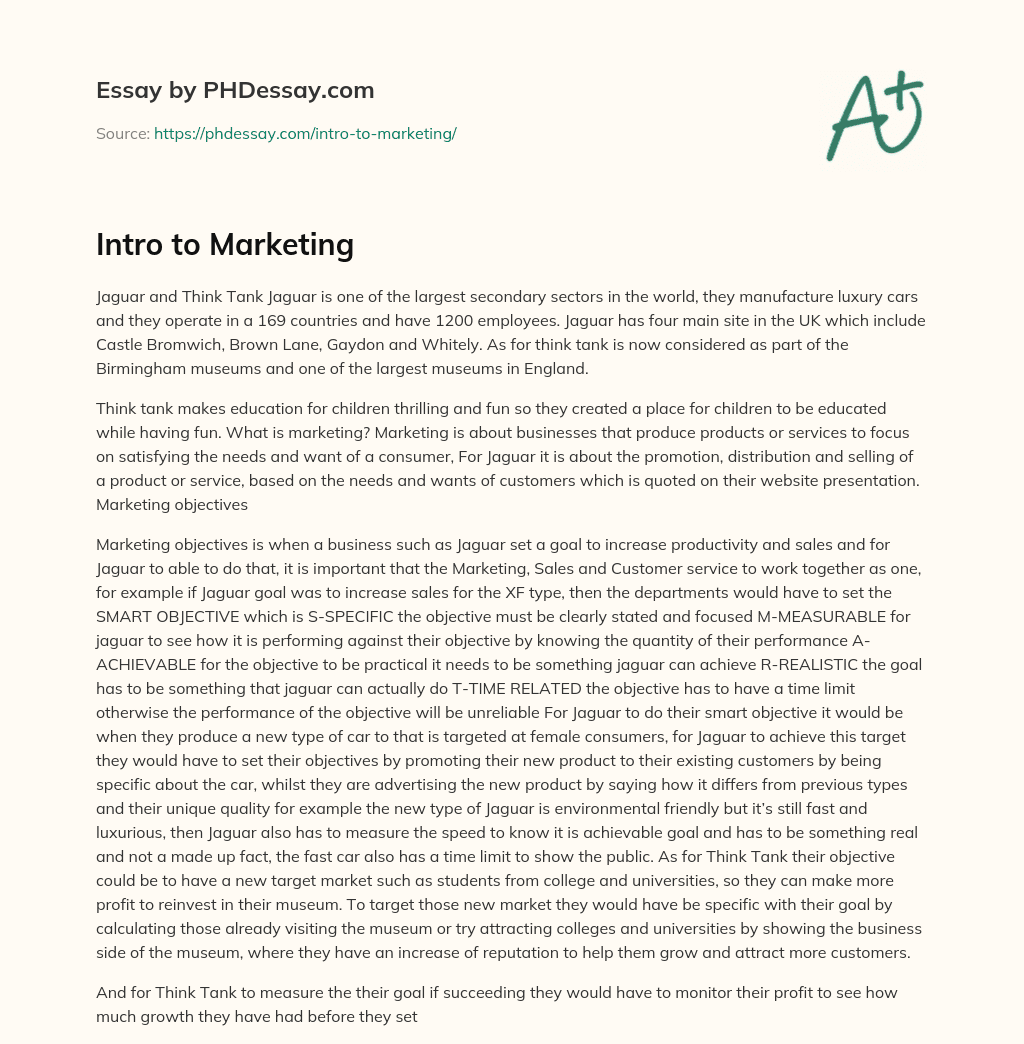Intro to Marketing essay