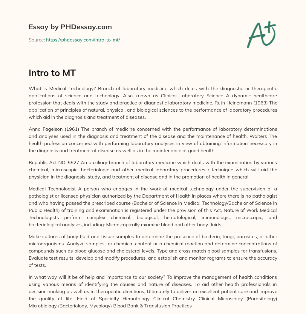 Defining Medical Technology: The Study and Practice of Diagnostic Laboratory Medicine essay