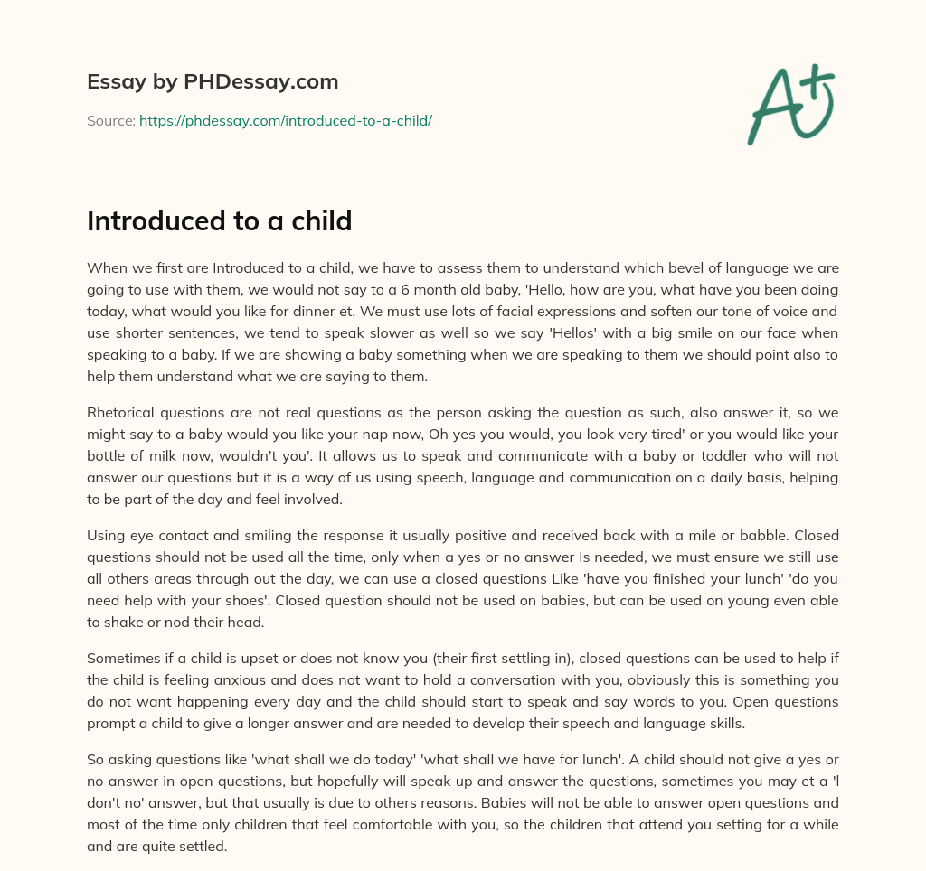 Introduced to a child essay