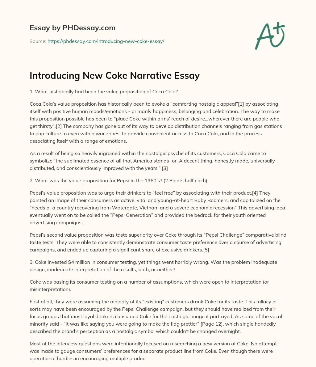Introducing New Coke Narrative Essay essay
